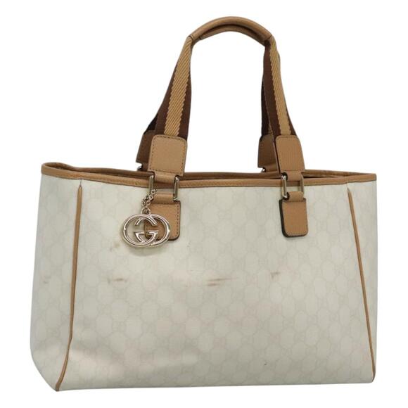 GUCCI GG Supreme Tote Bag Pvc Outlet White Gold - Picture 1 of 16